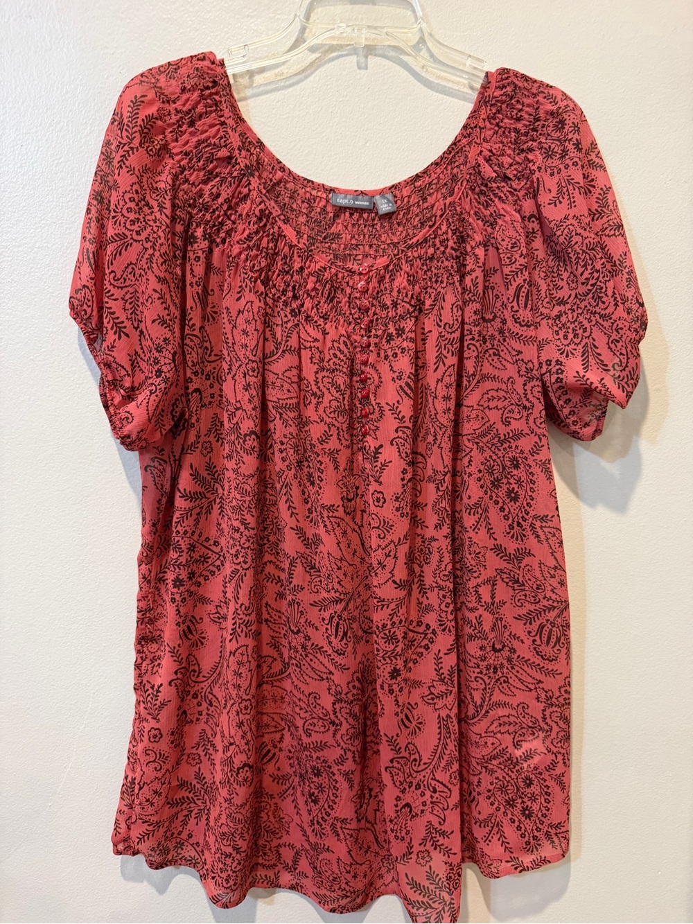 Apt. 9 Red Floral Print Peasant Tunic
